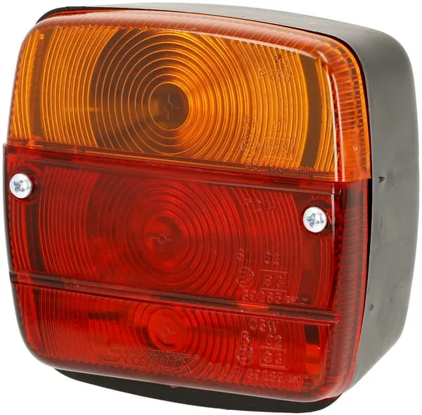 Sacex - LA11004 - Heckleuchte Quadratisch, 12/24V, Rot/Bernstein, Verschraubt, 105x100x52mm – Links