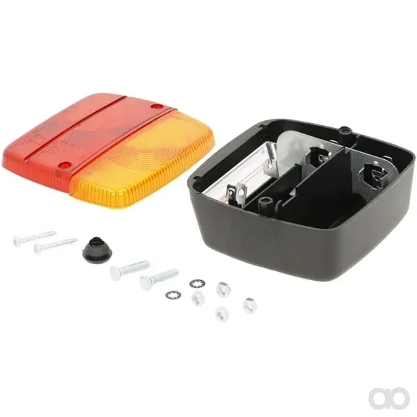 Sacex - LA11004 - Heckleuchte Quadratisch, 12/24V, Rot/Bernstein, Verschraubt, 105x100x52mm – Links