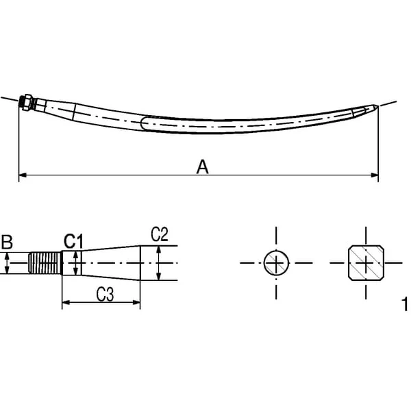 SHW - FT27 - Laderzinke, Gerade, Vierkantprofil 44x980 mm, Mit Spitzzinke Und M28x1,5 mm Mutter, Rot
