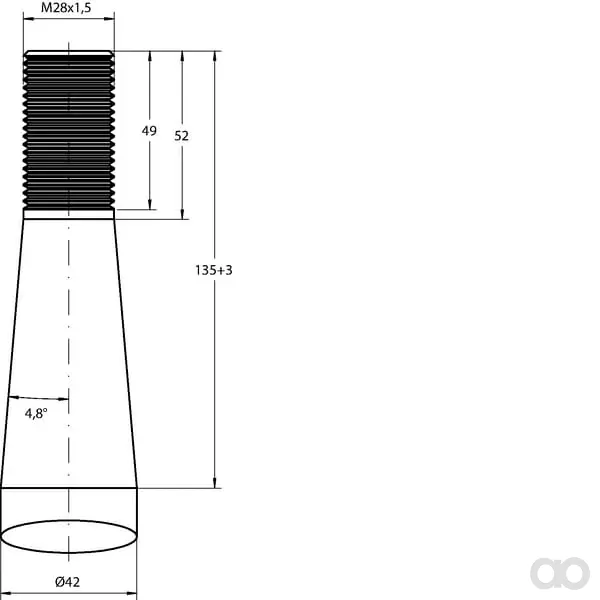SHW - FT5S - Ladergabel, Gerade, Doppel-T-Profil 42x1400mm, Spitze Mit M28x1.5mm Mutter, Schwarz