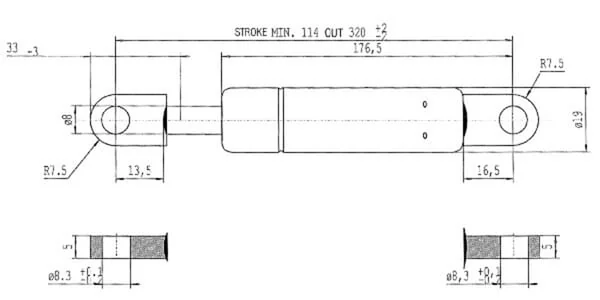 Stabilus - CA0712EA - Gasdruckfeder L320 - 100 N
