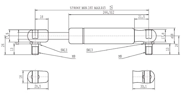 Stabilus - CA083690 - Gasdruckfeder L445 - 500 N