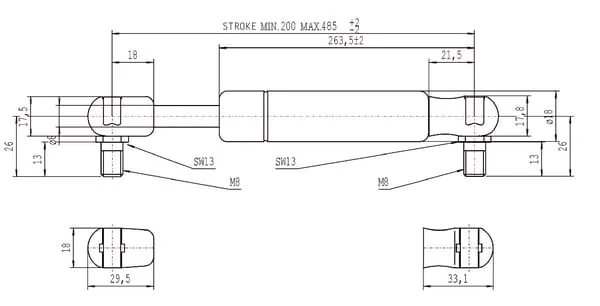 Stabilus - CA083755 - Gasfeder L485mm 400N Stabilus