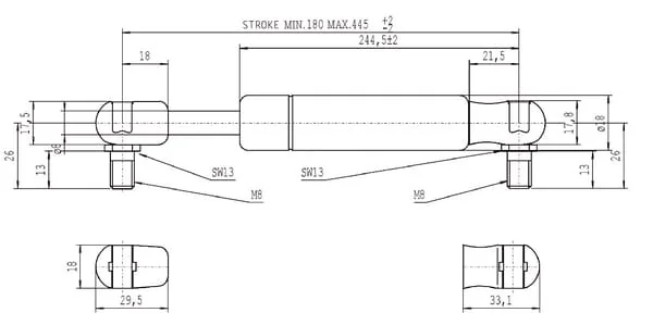 Stabilus - CA094501 - Gasdruckfeder L445 - 150 N