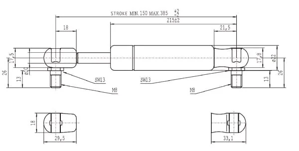 Stabilus - CA095311 - Gasfeder L385 - 1.150 N