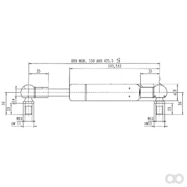 Stabilus - CA2364LZ - Gasfeder L435 - 1.900 N
