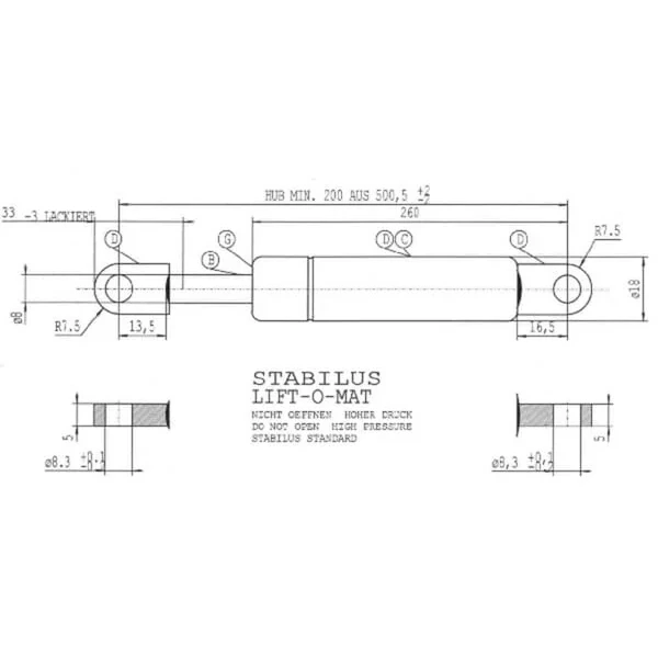 Stabilus - CA287598 - Gasdruckfeder L500,5mm 200N Stabilus