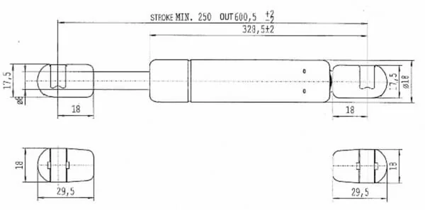 Stabilus - CA516600 - Gasfeder L600,5 - 210N Rahmen, Lang