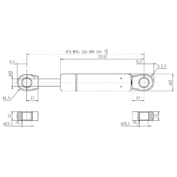 Stabilus - CA8712NI - Gasfeder L650-1.000 N