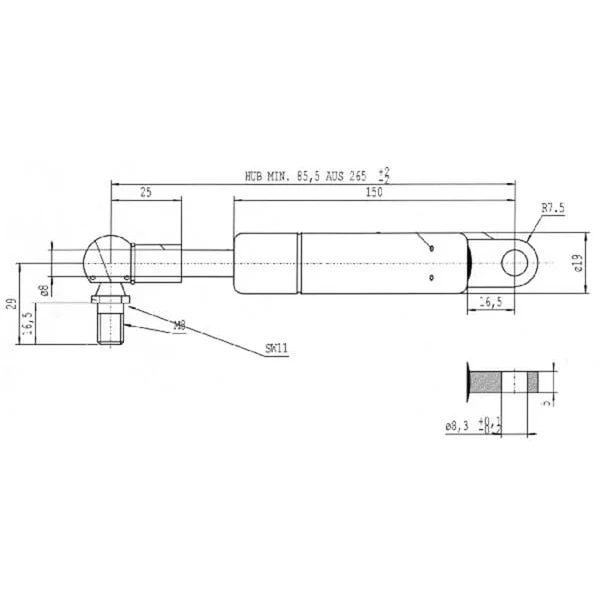 Stabilus - CA903493 - Gasdruckfeder D265mm 100N Stabilus