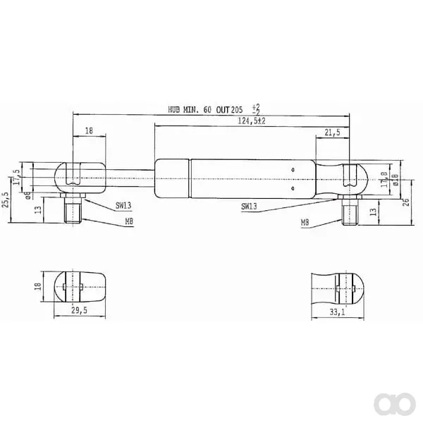 Stabilus - CA957003 - Gasfeder L205-100 N