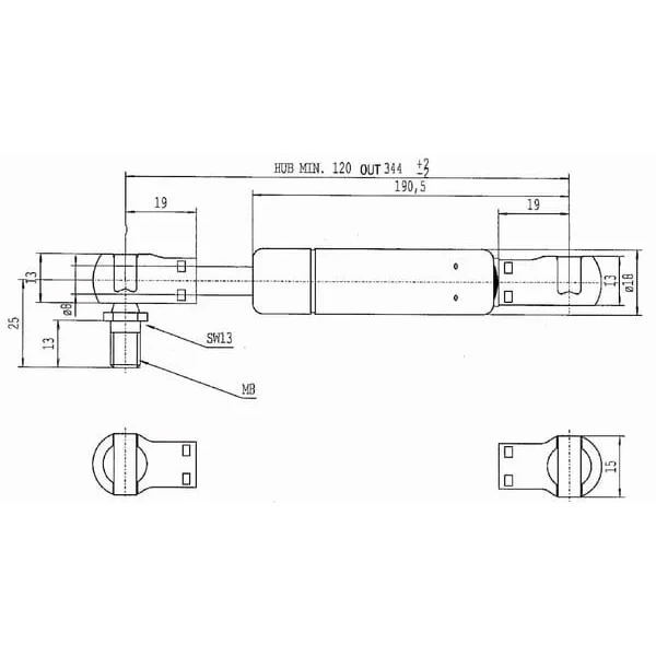 Stabilus - CA9748KS - Gasfeder L344-250 N