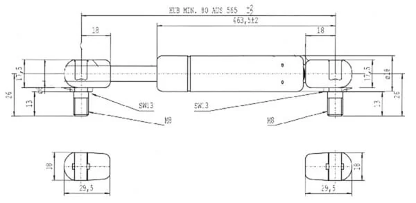 Stabilus - CA9864DU - Gasdruckfeder D565-100N