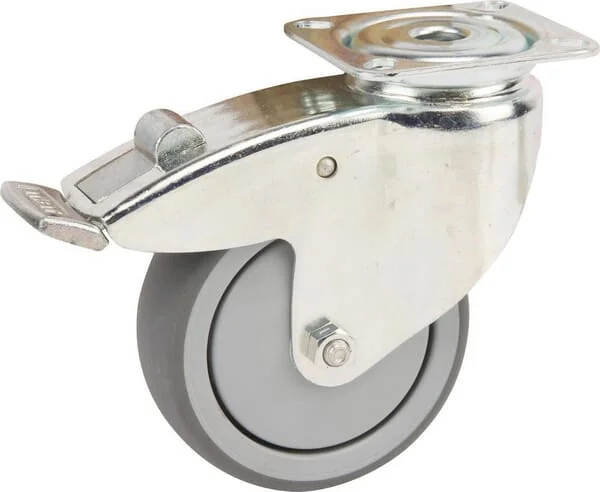 Tente - 2477PJP100P50 - Laufrolle Schwenkbar, Gummilaufrad: Diameter 100x32mm, Mit Bremse, Plattenbefestigung: 77x67mm Belastung: 100kg, Tente