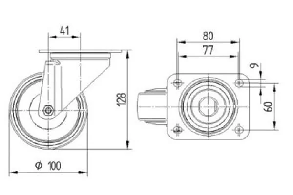 Tente - 3470DVJ100P62 - Lenkrollen mit schwarzem Gummireifen