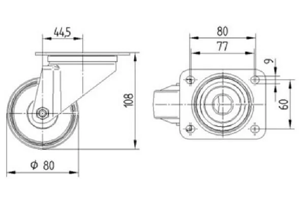 Tente - 3470PIR080P62 - Lenkrollen mit grauem Gummireifen