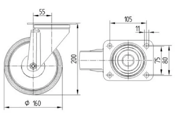 Tente - 3470UAR160P63 - Lenkrollen mit Polyurethan-Laufbelag