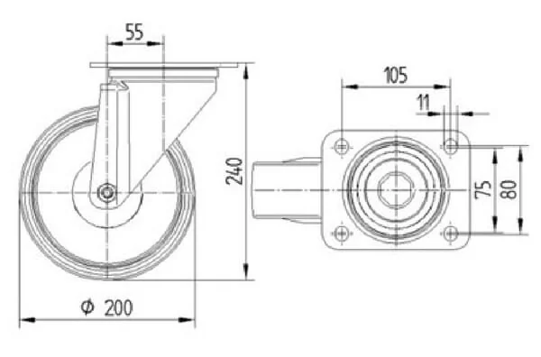 Tente - 3470UAR200P63 - Lenkrollen mit Polyurethan-Laufbelag