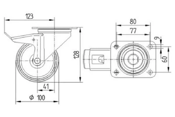 Tente - 3477DVJ100P62 - Lenkrollen mit schwarzem Gummireifen
