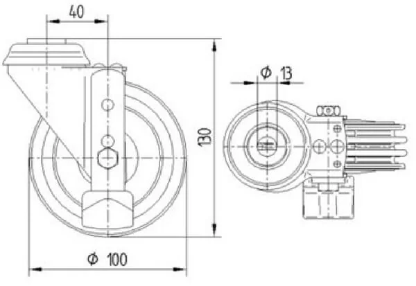 Tente - 3477PIR100P3013 - Lenkrollen mit schwarzem Gummireifen