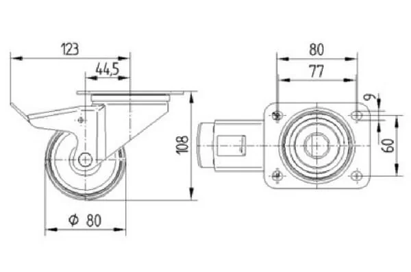 Tente - 3477UAR080P62 - Lenkrollen mit Polyurethan-Laufbelag