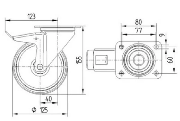 Tente - 3477UAR125P62 - Lenkrollen mit Polyurethan-Laufbelag