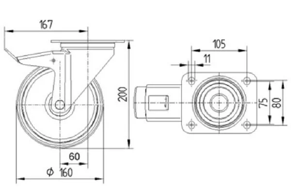 Tente - 3477UAR160P63 - Lenkrollen mit Polyurethan-Laufbelag
