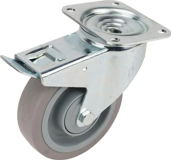 Tente - 3477UFP160P63 - Lenkrolle, Gummilaufrad: Diameter 160x46mm, Mit Bremse, Plattenbefestigung: 137x105mm Belastung: 300kg, Tente