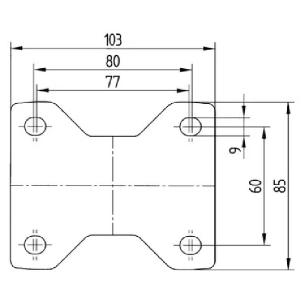 Tente - 3478IEP100P62 - Starrrolle, Gummilaufrad: Diameter 100x40mm, Plattenbefestigung: 105x85mm Belastung: 200kg, Tente