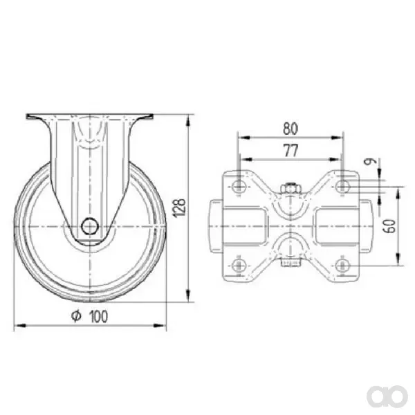 Tente - 3478IEP100P62 - Starrrolle, Gummilaufrad: Diameter 100x40mm, Plattenbefestigung: 105x85mm Belastung: 200kg, Tente