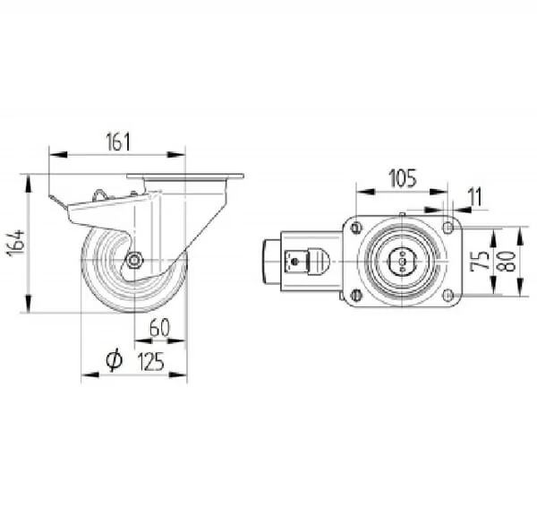 Tente - 4687ITP125P63 - Hochleistungsraeder mit Polyurethan-Laufbelag