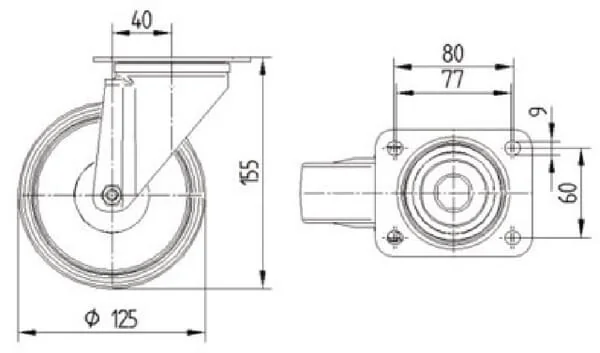 Tente - 8470UFC125P62 - Edelstahl-Lenkrollen mit elastischer grauer Gummi-Laufrolle
