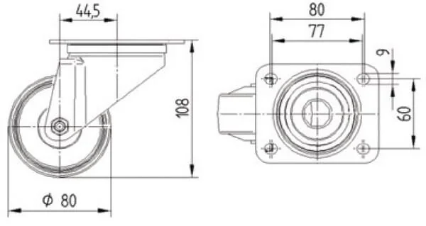 Tente - 8470UOO080P62 - Edelstahl-Lenkrollen mit Kunststofflaufflaeche