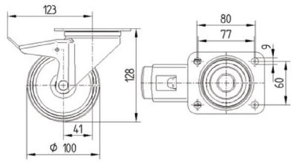 Tente - 8477UOO100P62 - Edelstahl-Lenkrollen mit Kunststofflaufflaeche