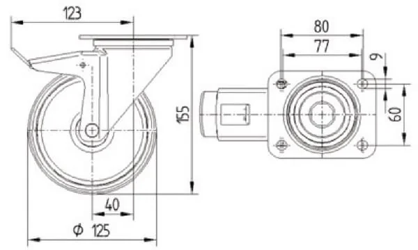 Tente - 8477UOO125P62 - Edelstahl-Lenkrollen mit Kunststofflaufflaeche