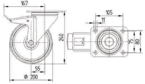 Tente - 8477UOO200P63 - Edelstahl-Lenkrollen mit Kunststofflaufflaeche