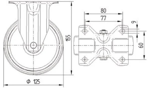 Tente - 8478UOO125P62 - Edelstahl-Lenkrollen mit Kunststofflaufflaeche
