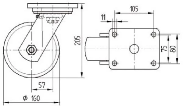 Tente - 9680FTP160P63 - Lenkrolle, Gabel und Platte stahlgeschweisst, verzinkt chromatisiert
