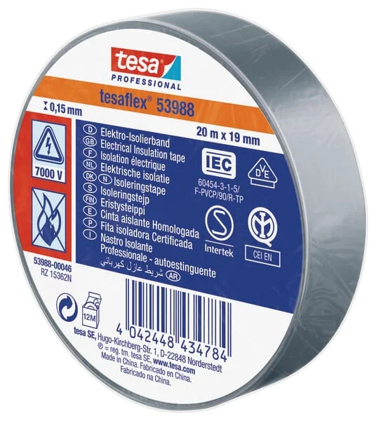 TESA - T539880004600 - Isolierband, Grau, 20 m x 19 mm, Tesaflex®