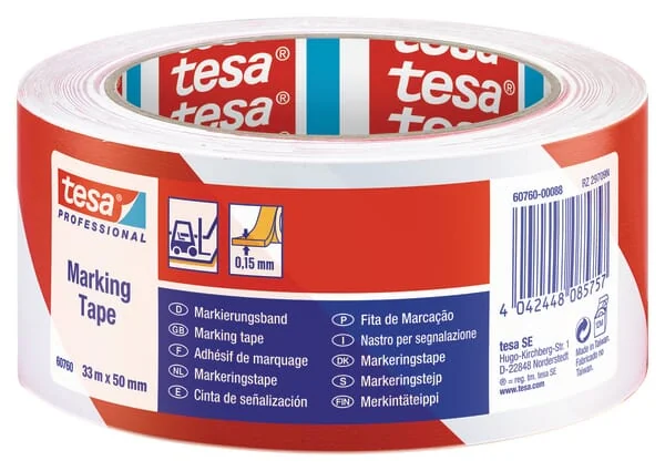 TESA - T607600008815 - Band, Warnhinweis, Bodenmarkierung, Rot/Weiss, 33m x 50mm TESA