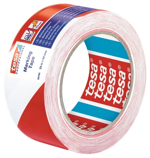 TESA - T607600008815 - Band, Warnhinweis, Bodenmarkierung, Rot/Weiss, 33m x 50mm TESA