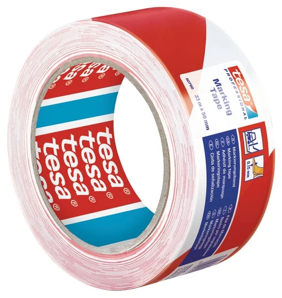 TESA - T607600008815 - Band, Warnhinweis, Bodenmarkierung, Rot/Weiss, 33m x 50mm TESA