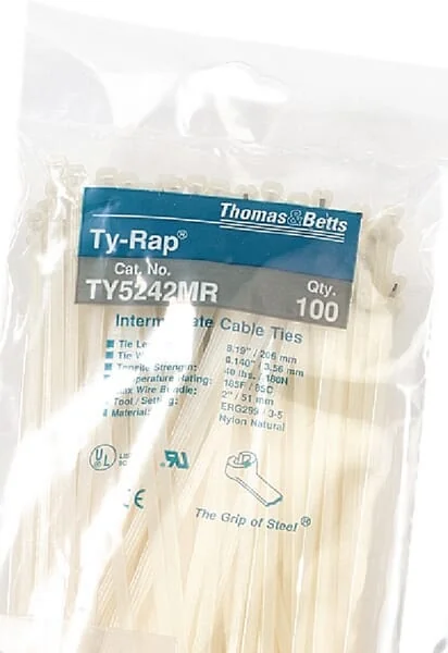Thomas & Betts - TY525MR - Kabelbinder 4,8x186mm, Weiss, Nylon/Edelstahl, Max. Diameter 45mm, Packung 100, Thomas & Betts