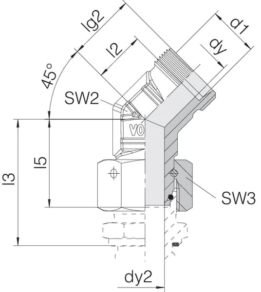 Voss - EVSD38S - Schneidringverbinder 38s, 45°