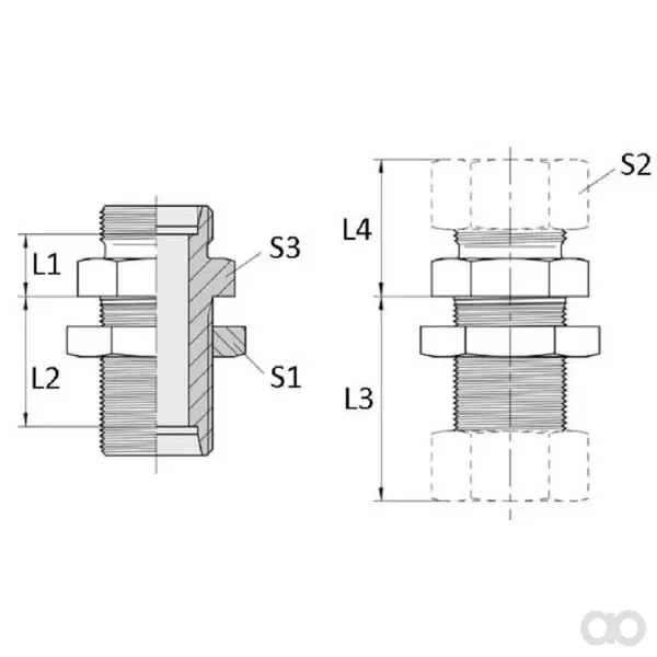 Voss - GSS14S - Schneidring-Kupplung Bulkhead 14S