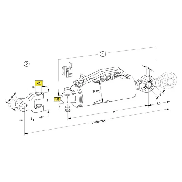 Walterscheid - 1205129 - Hydraulischer Oberlenker Kat.3, Diameter 120