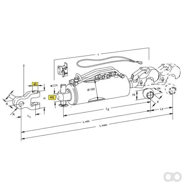 Walterscheid - 1207243 - Hydraulischer Oberlenker Mit Daempfung, Haken Mit Kugel Kat.4HD, Diameter 130 Mm