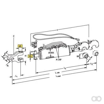 Walterscheid - 1207876 - Hydraulischer Oberlenker Mit Daempfung, Haken Mit Kugel Kat.3, Diameter 105 Mm