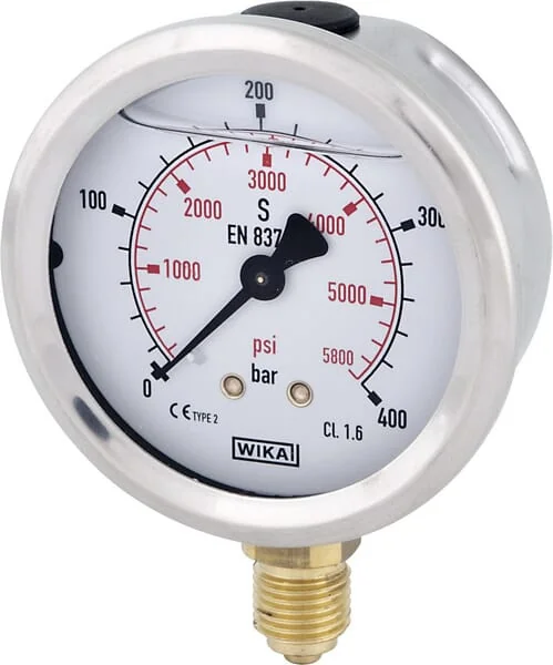 WIKA - B711W063400D - Glyzerin-Manometer 63 mm 400 Bar, Unterflansch