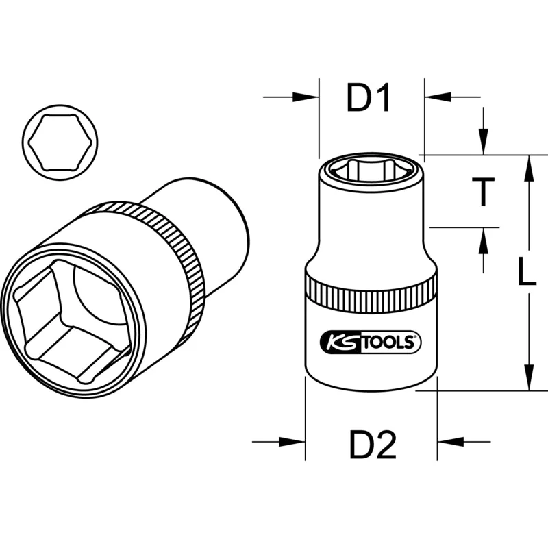 KS Tools - 9641225 - EDELSTAHL Sechskant-Stecknuss, 1/2 Zoll, 25mm